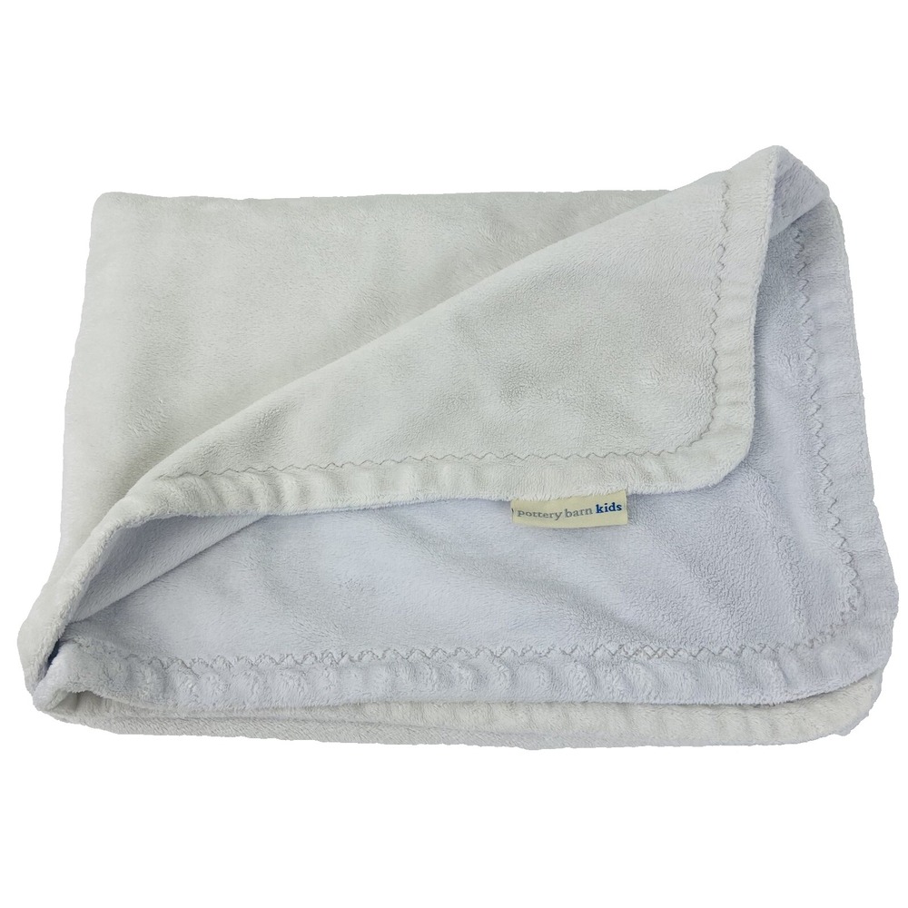 Pottery Barn Kids Lavender White Zig Zag Stitch Trim Soft Baby Blanket Lovey